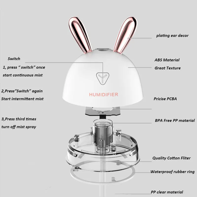 300ML Air Humidifier Cute Rabbit Ultra Silent USB