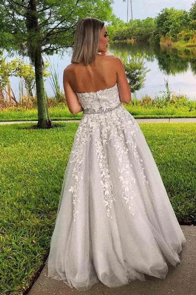 A-line High Neck Halter Lace Appliques Long Prom Dress with Beading  PM242