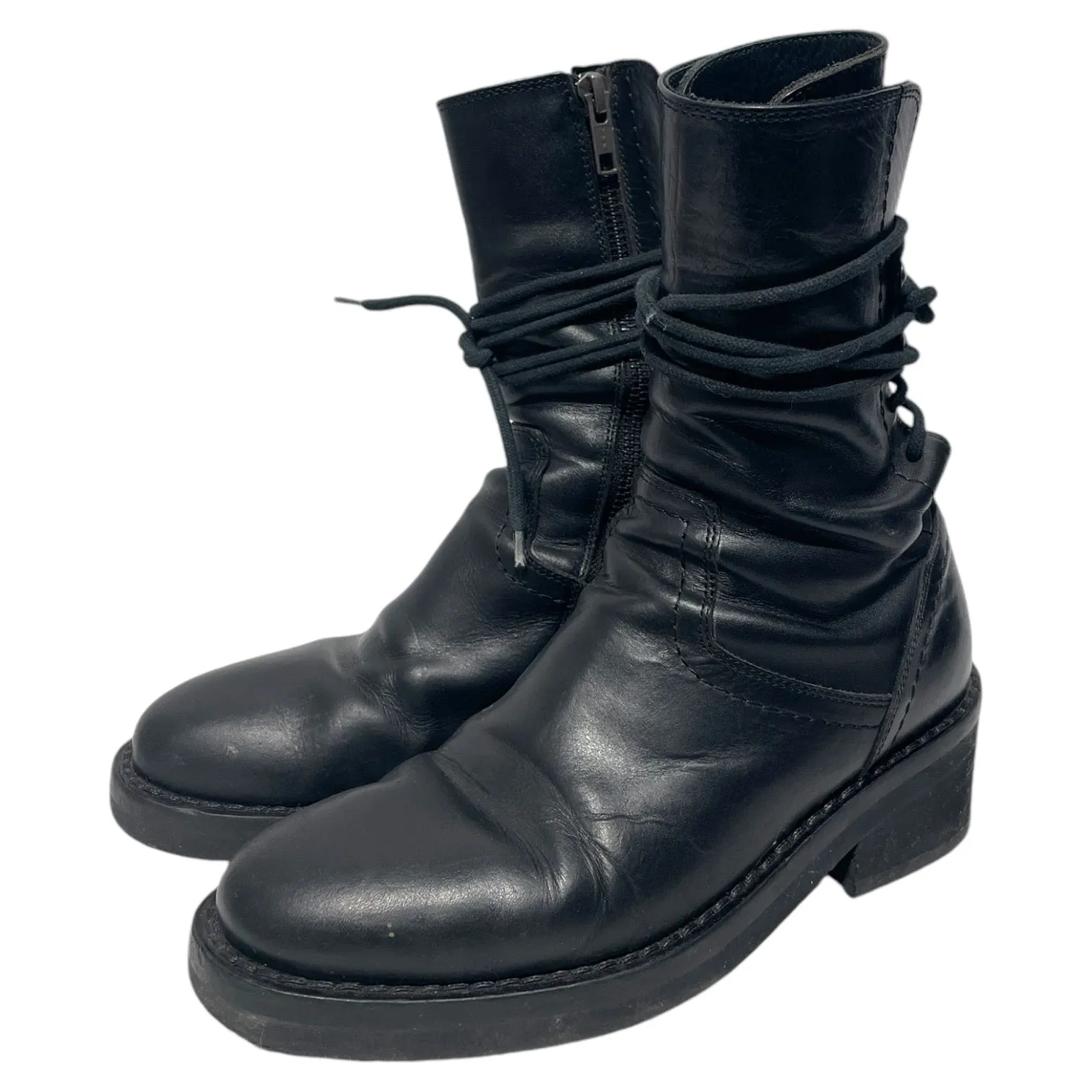 Ann Demeulemeester/Biker Boots/US 6.5/Leather/BLK/back lace up biker boot