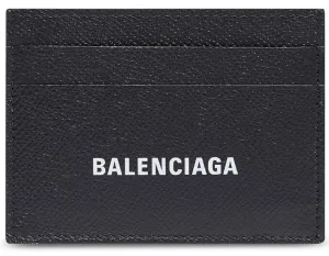 Balenciaga Cash Card Holder Black Small Grain Calfskin White Logo