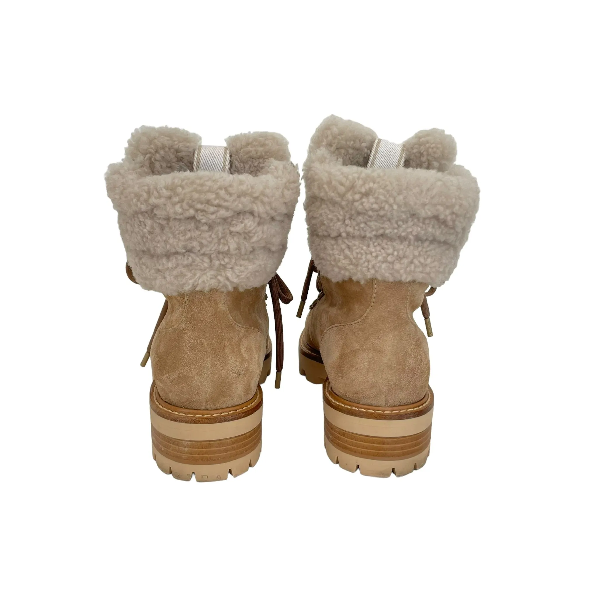 Beige Suede & Shearling Boots - 7.5