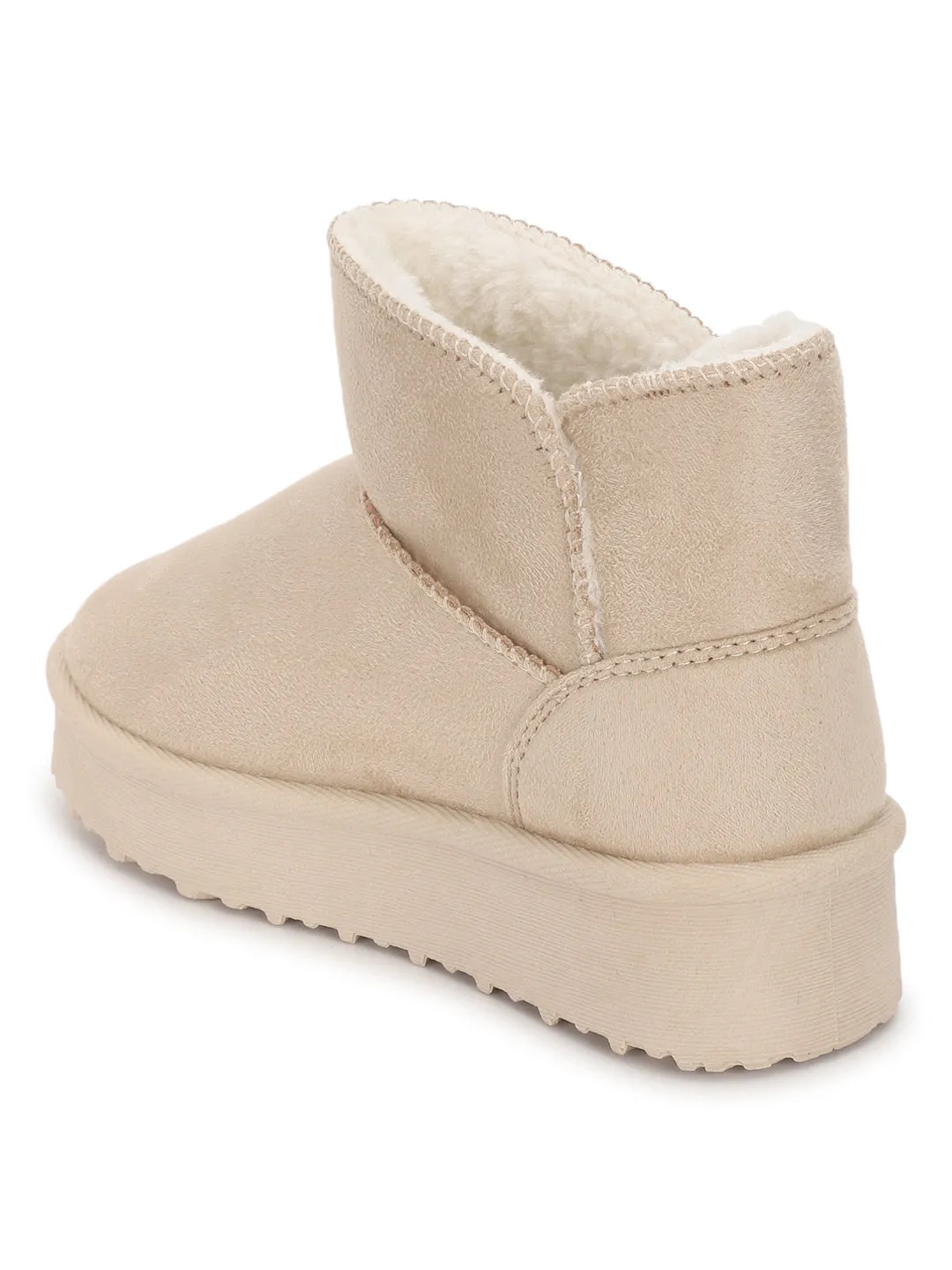 Beige Suede Winter Stylish Ankle Boots For Kids-Unisex (TC-RS3685-BEIG)