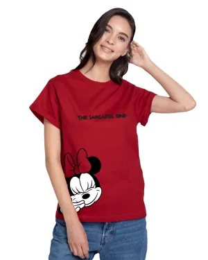 Bewakoof Official Disney Merchandise Women's Graphic Print Boyfriend Fit Half Sleeve Round Neck Cotton T-Shirt