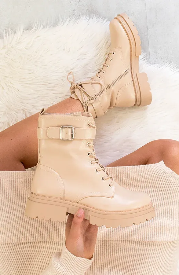 Biker Boots met Gesp Beige