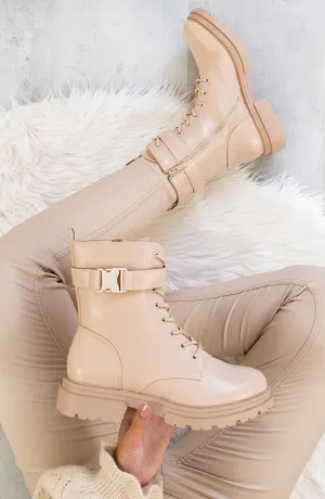 Biker Boots Met Klip Beige