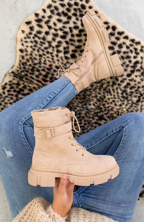 Biker Boots Suede Beige