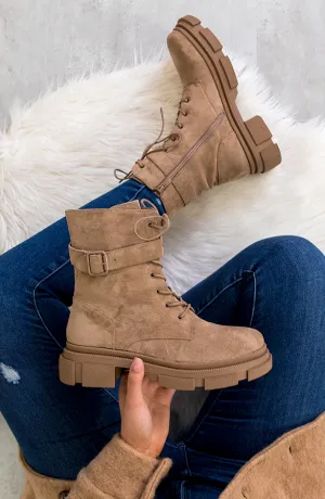 Biker Boots Suede Taupe