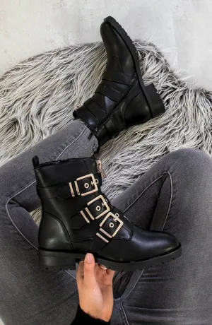 Biker Buckle Gesp Boots Zwart