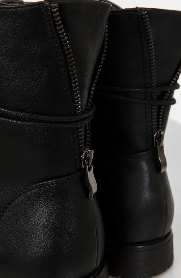 Biker Buckle Zip Boots