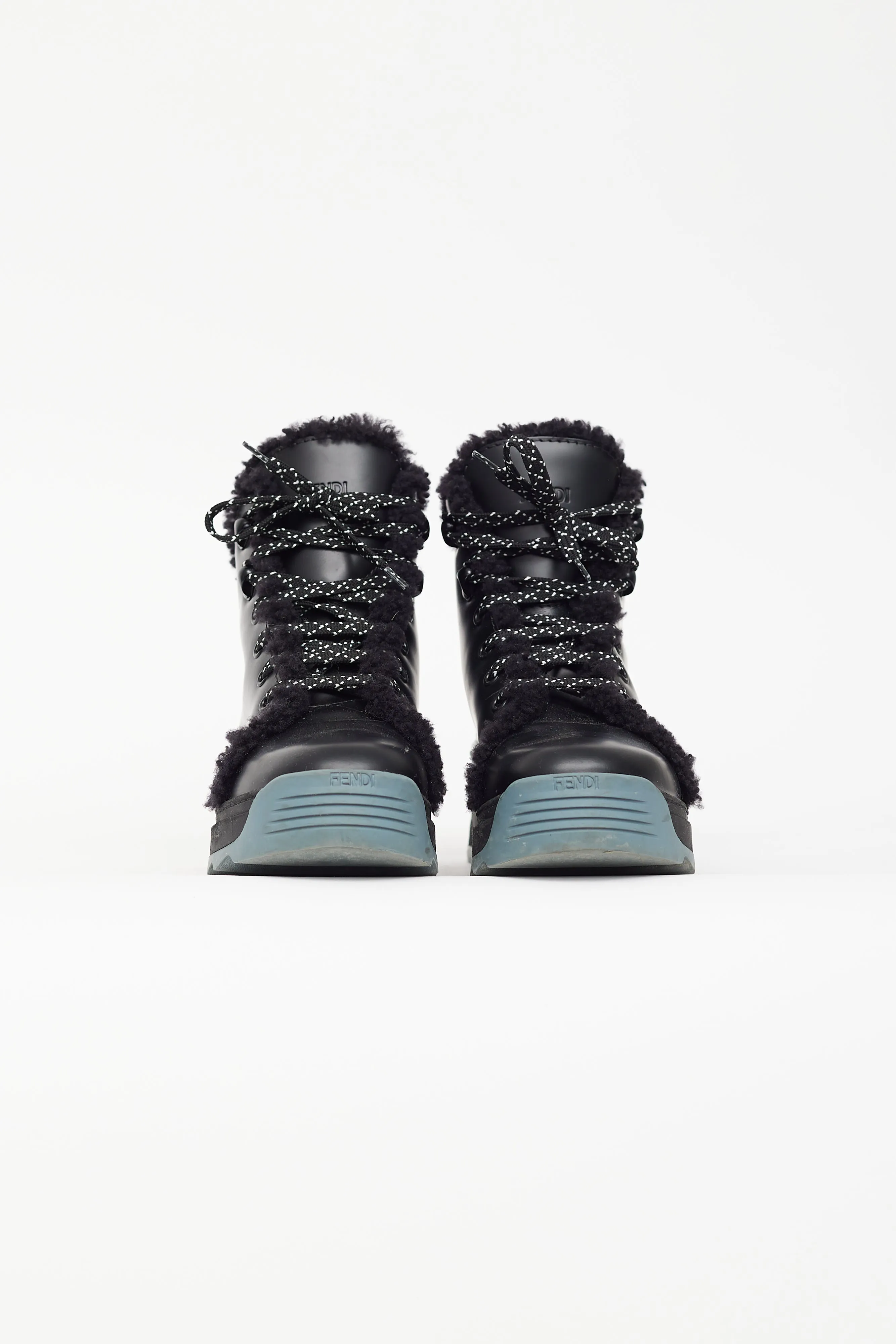 Black Leather Shearling Combat Boot