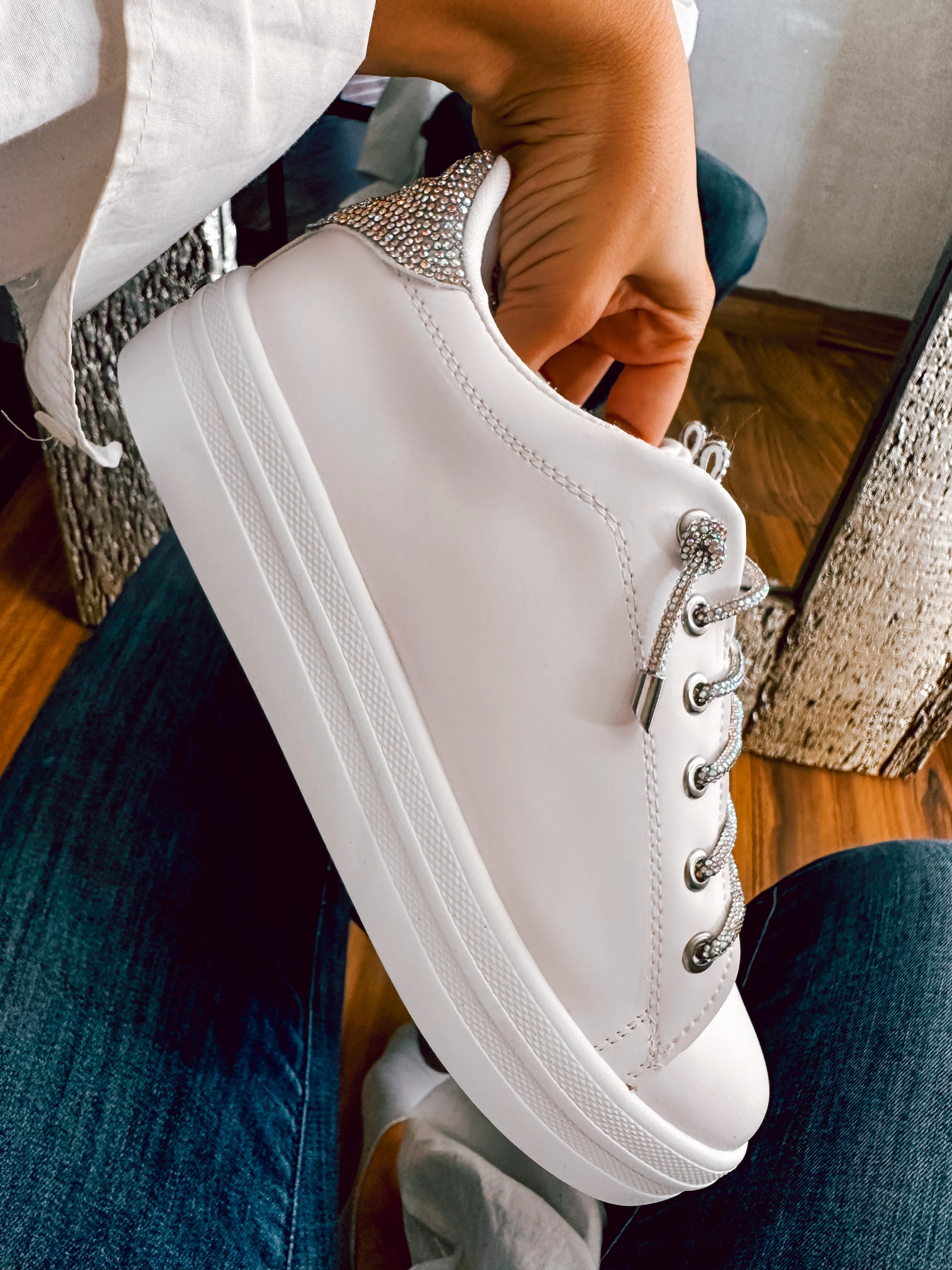 Brooklyn Basic Shiny Silver Laces White Sneakers