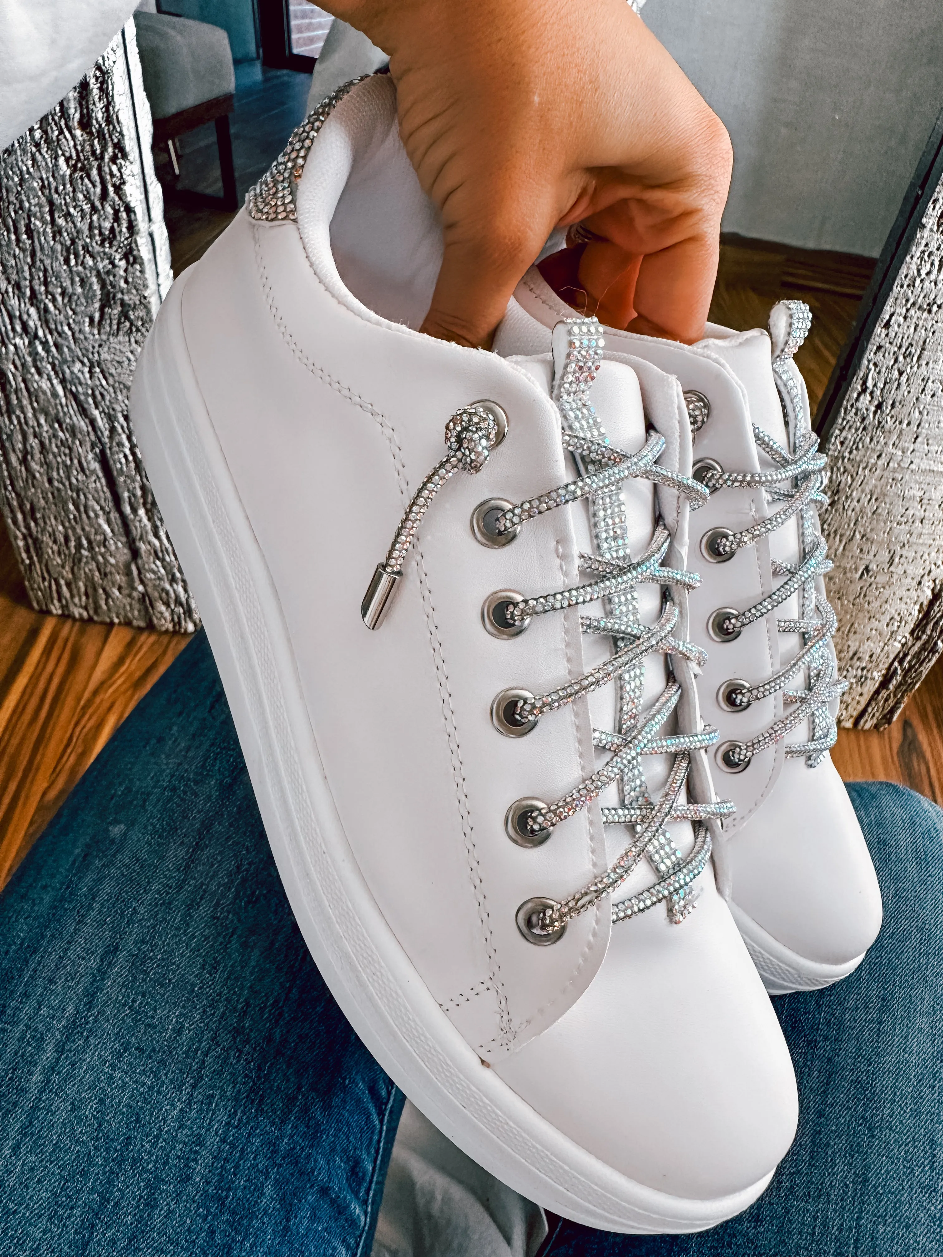 Brooklyn Basic Shiny Silver Laces White Sneakers