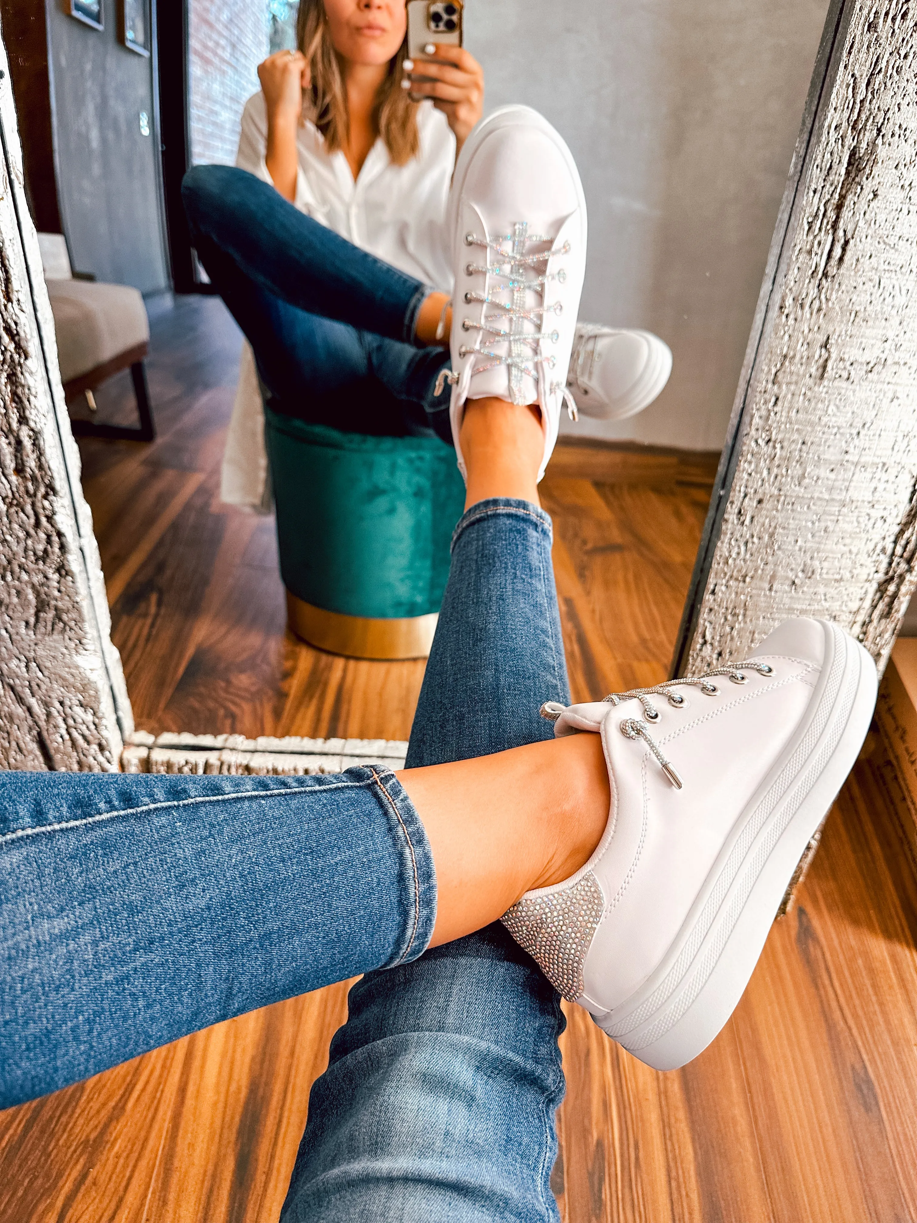 Brooklyn Basic Shiny Silver Laces White Sneakers