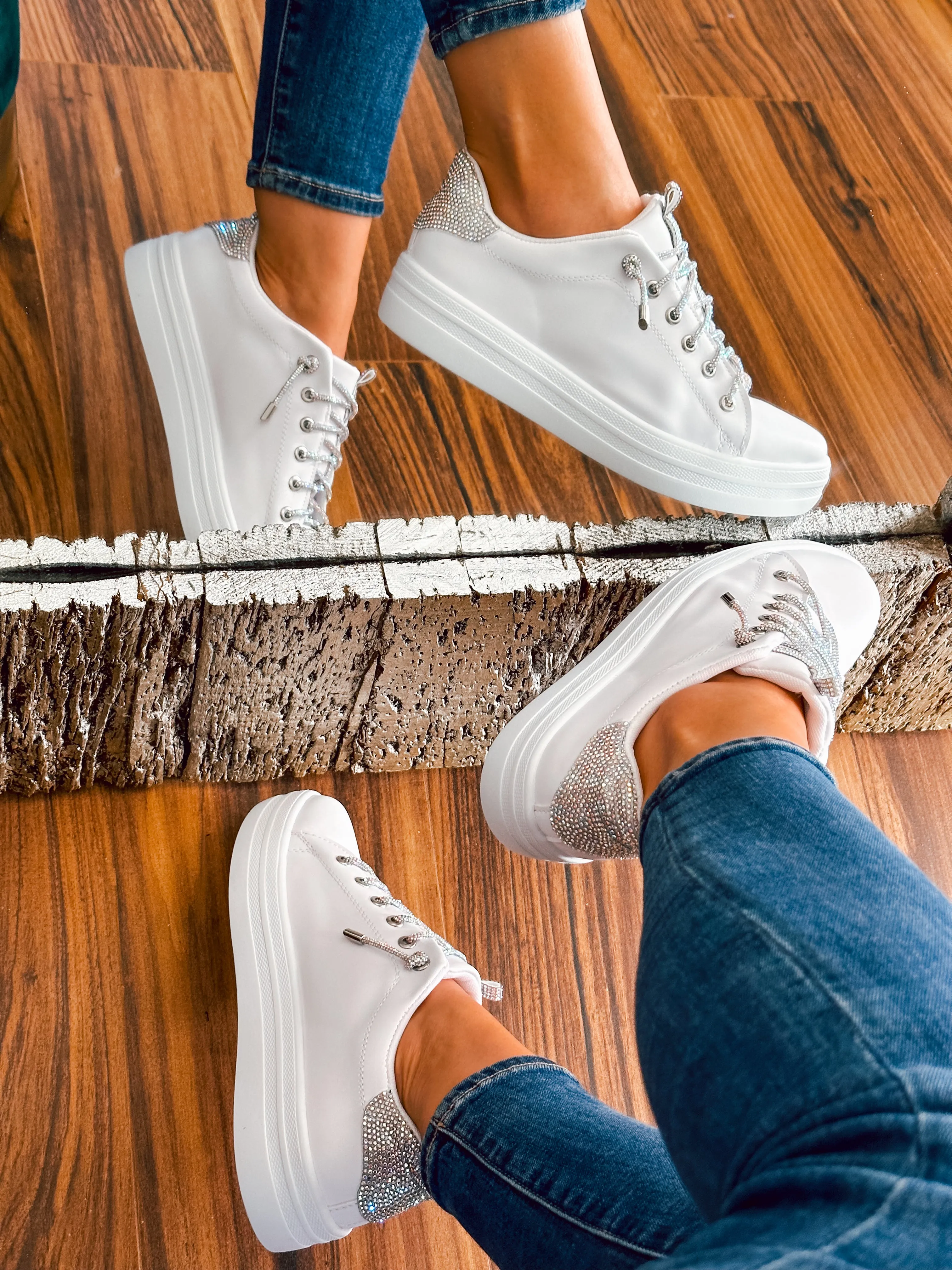 Brooklyn Basic Shiny Silver Laces White Sneakers