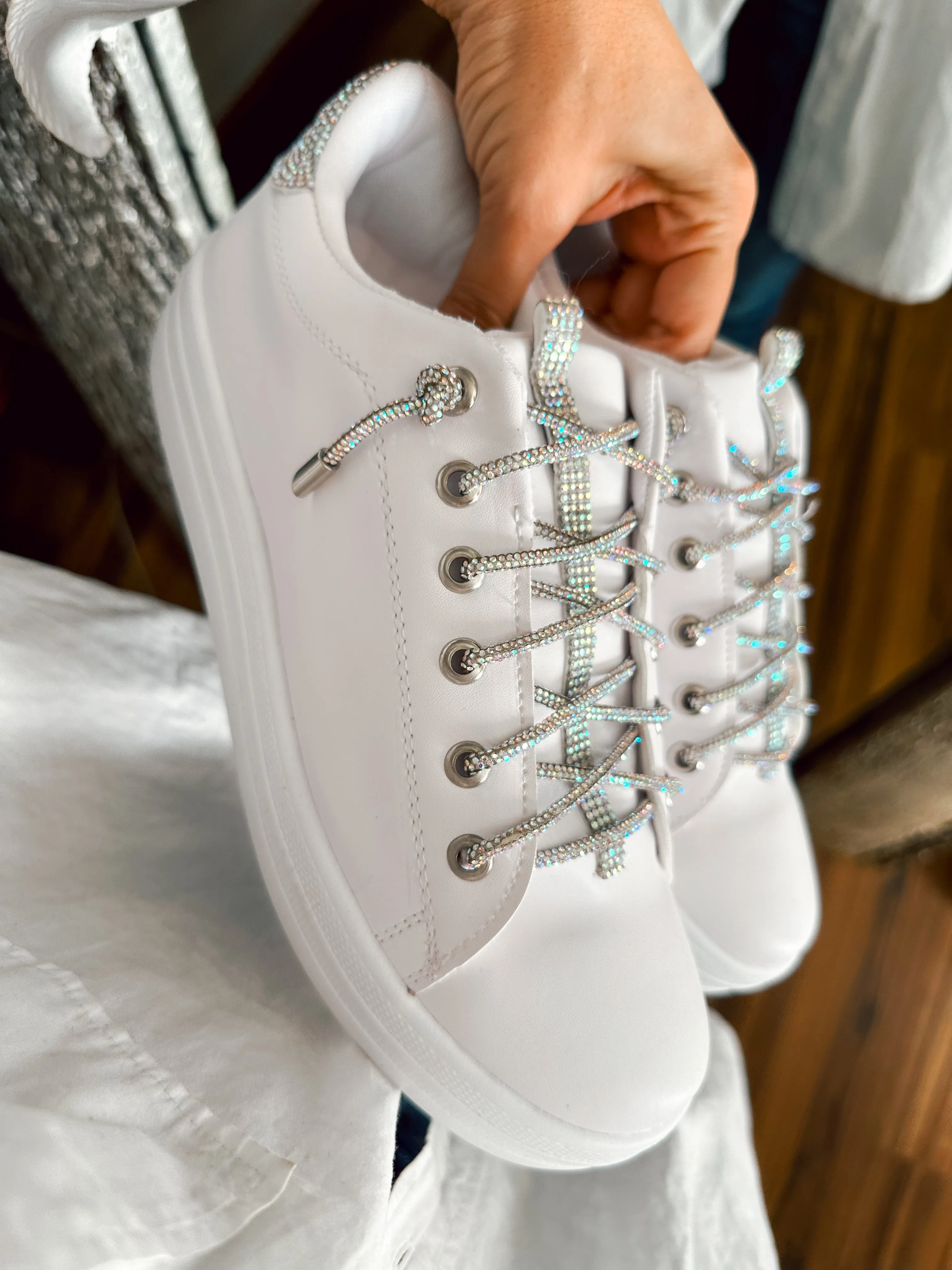 Brooklyn Basic Shiny Silver Laces White Sneakers