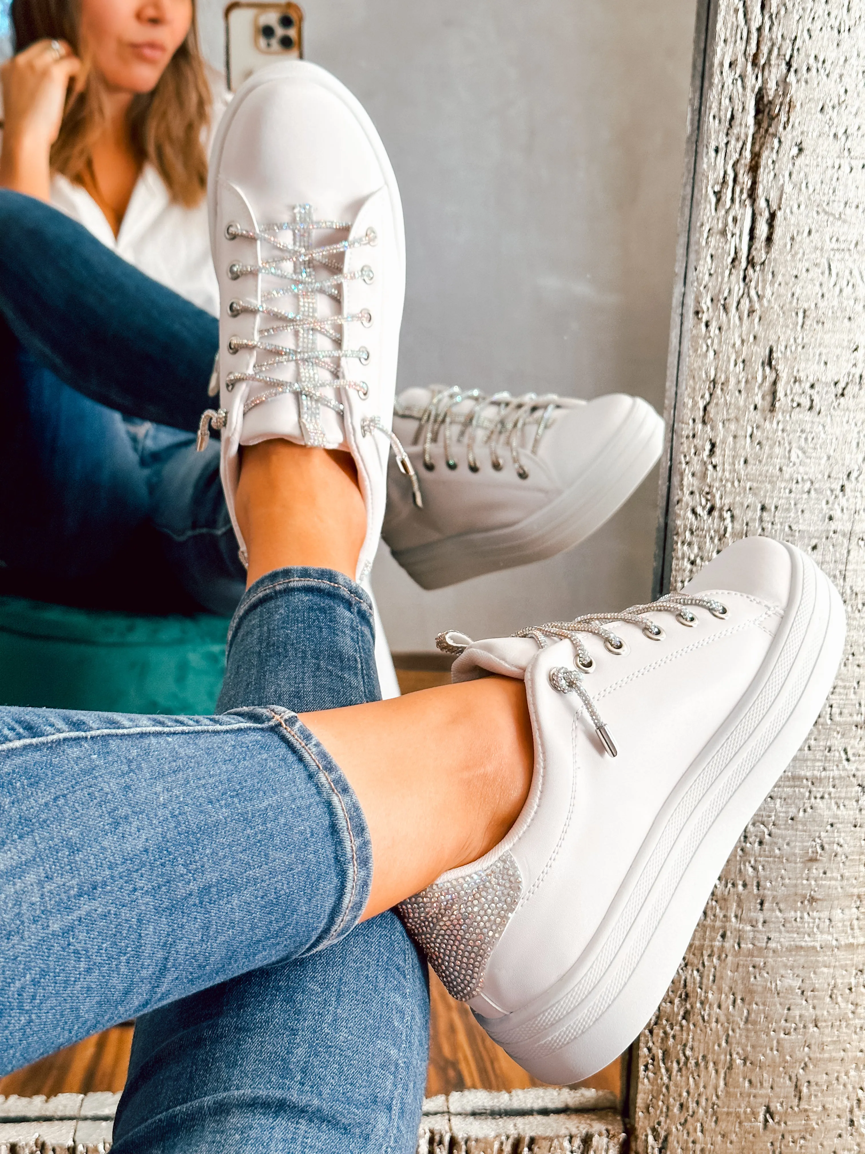 Brooklyn Basic Shiny Silver Laces White Sneakers