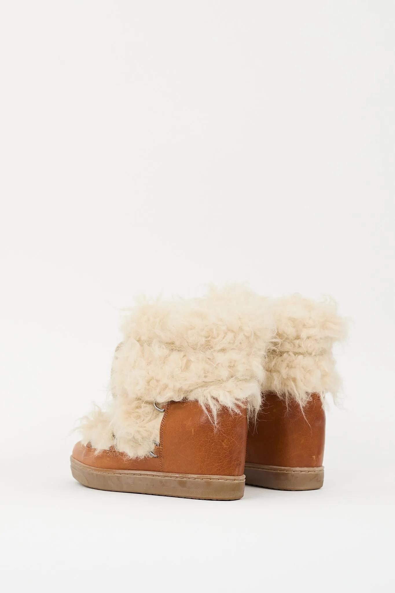 Brown Leather & Cream Shearling Wedged Boot