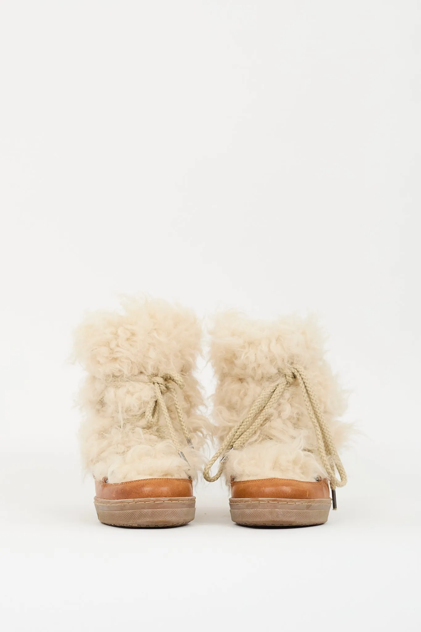 Brown Leather & Cream Shearling Wedged Boot