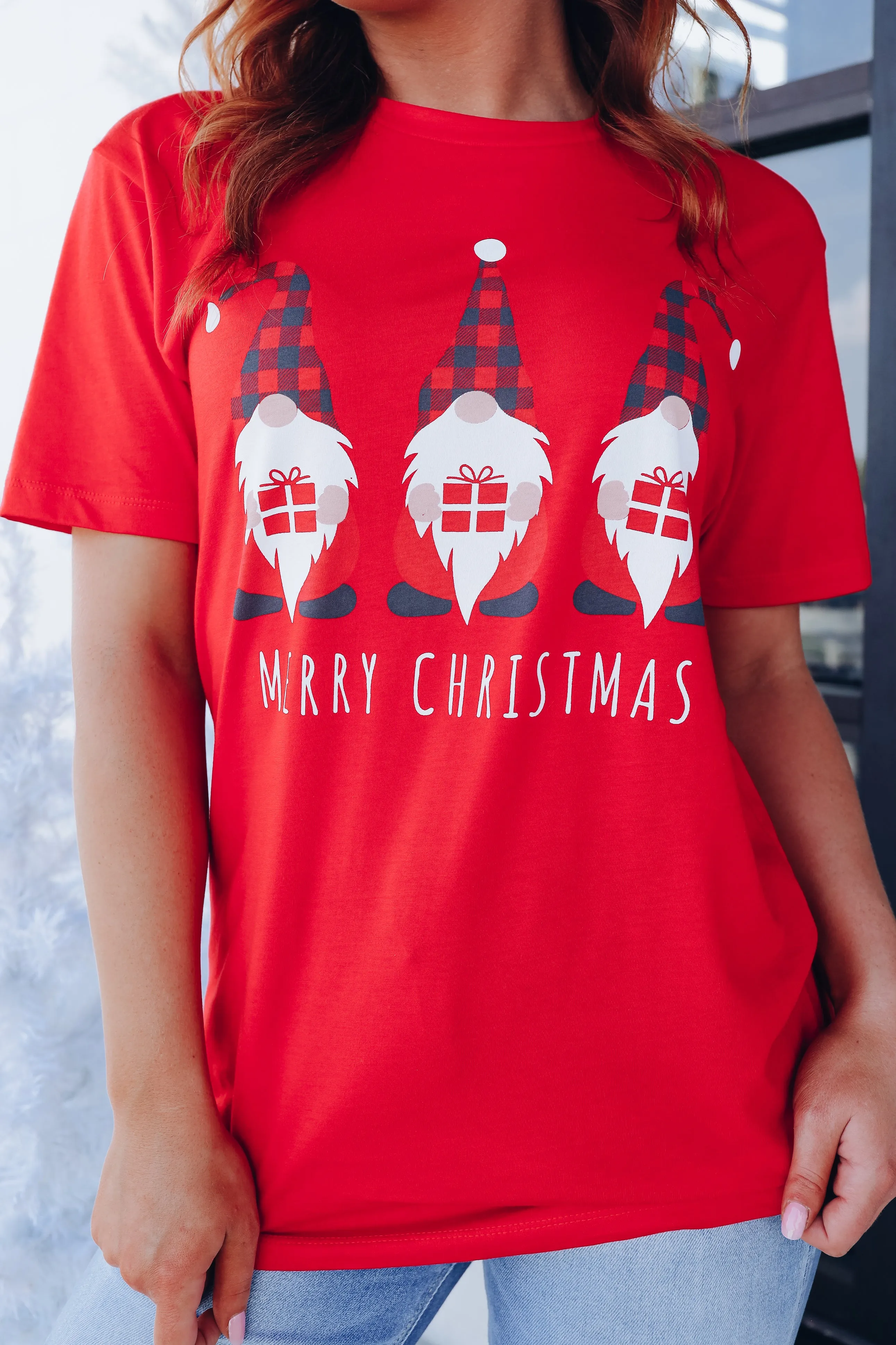 Christmas Gnomes Graphic Tee - Red