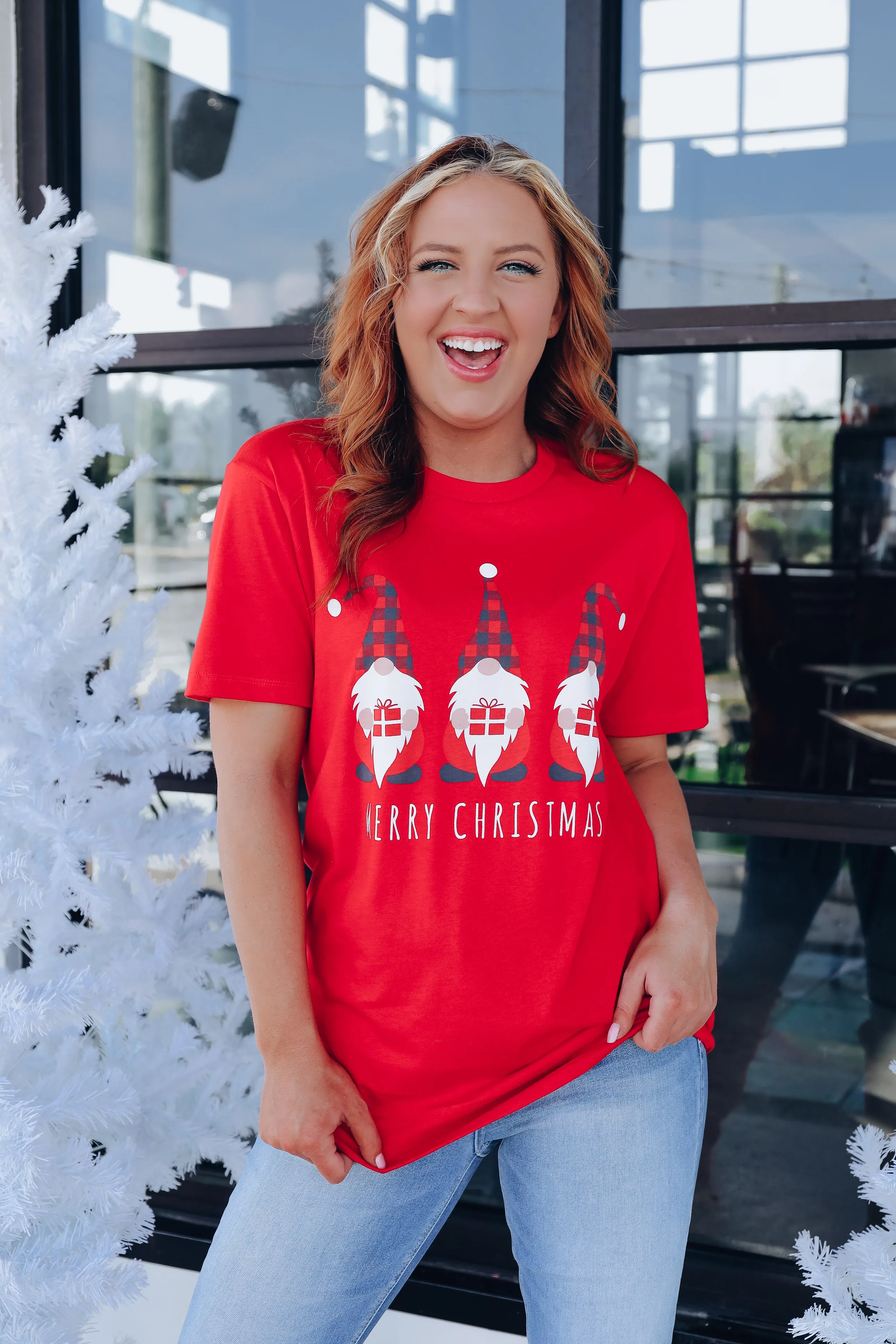 Christmas Gnomes Graphic Tee - Red