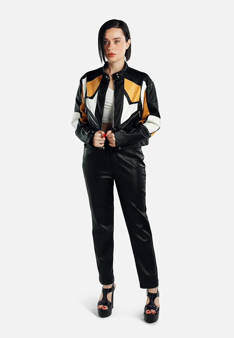 Color Block Biker Jacket