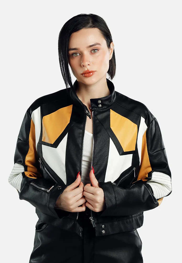 Color Block Biker Jacket