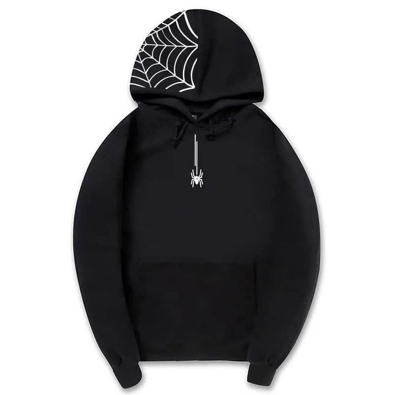 CORIRESHA Halloween Spider Web Hoodie Casual Drawstring Long Sleeve Y2K Aesthetic Teen Sweatshirt