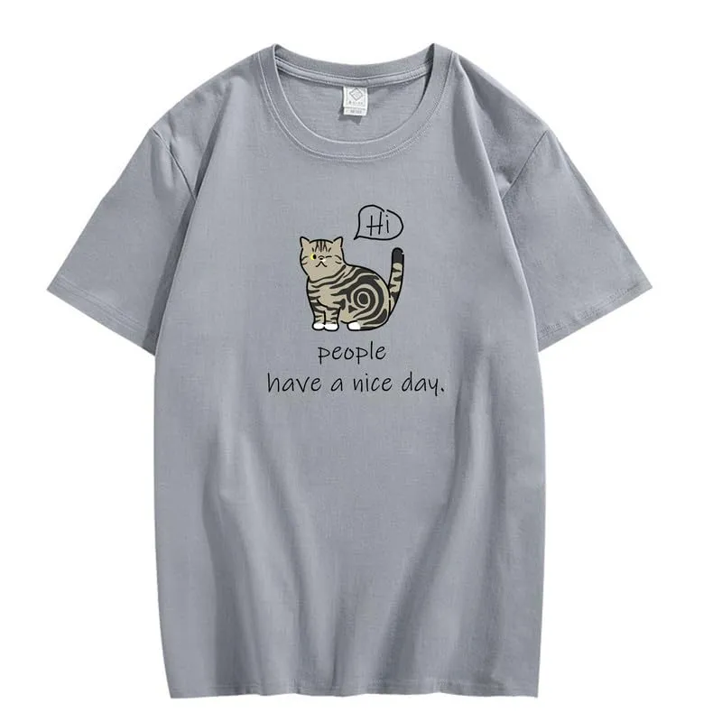 CORIRESHA Teen Cute Cat Crewneck Short Sleeve Casual Personalized Letter T-Shirt