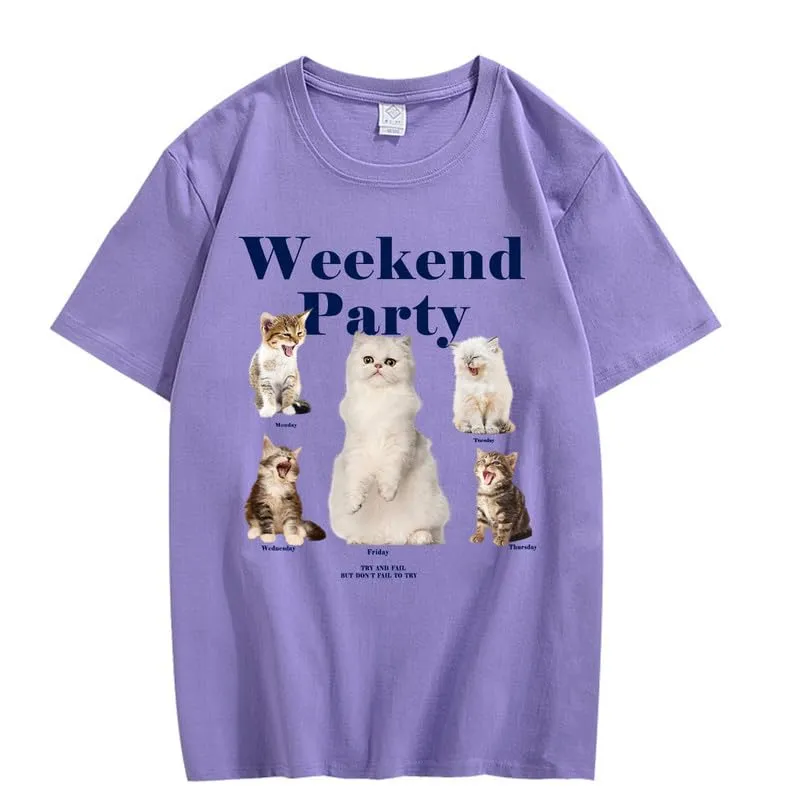 CORIRESHA Teen Cute Cat Graphic Crewneck Short Sleeve Casual Weekend Party T-Shirt