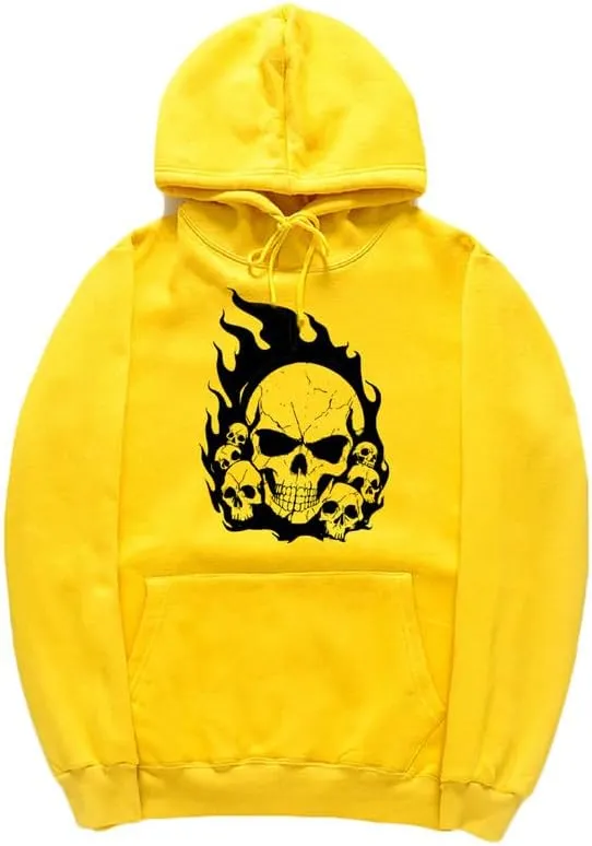 CORIRESHA Teen Halloween Skull Hoodie Long Sleeve Drawstring Y2K Aesthetic Flame Sweatshirt