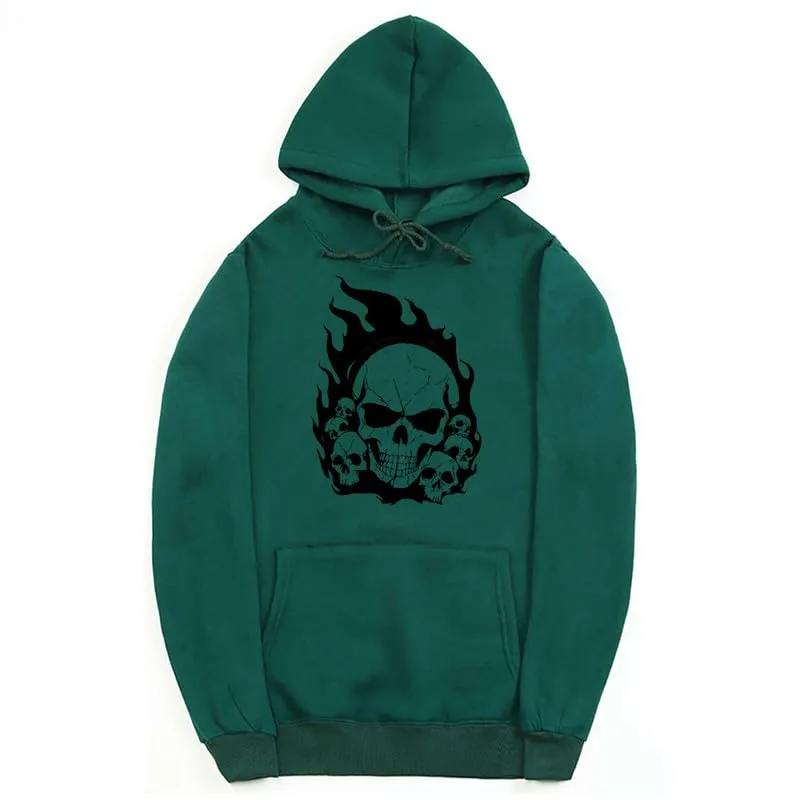 CORIRESHA Teen Halloween Skull Hoodie Long Sleeve Drawstring Y2K Aesthetic Flame Sweatshirt