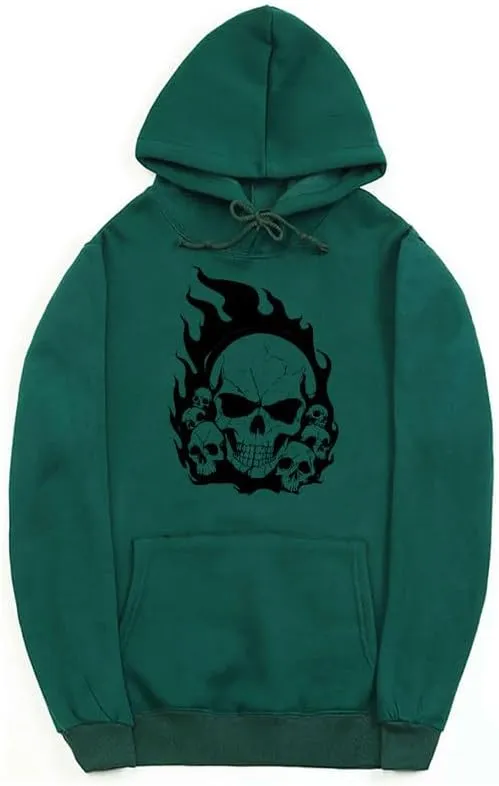 CORIRESHA Teen Halloween Skull Hoodie Long Sleeve Drawstring Y2K Aesthetic Flame Sweatshirt