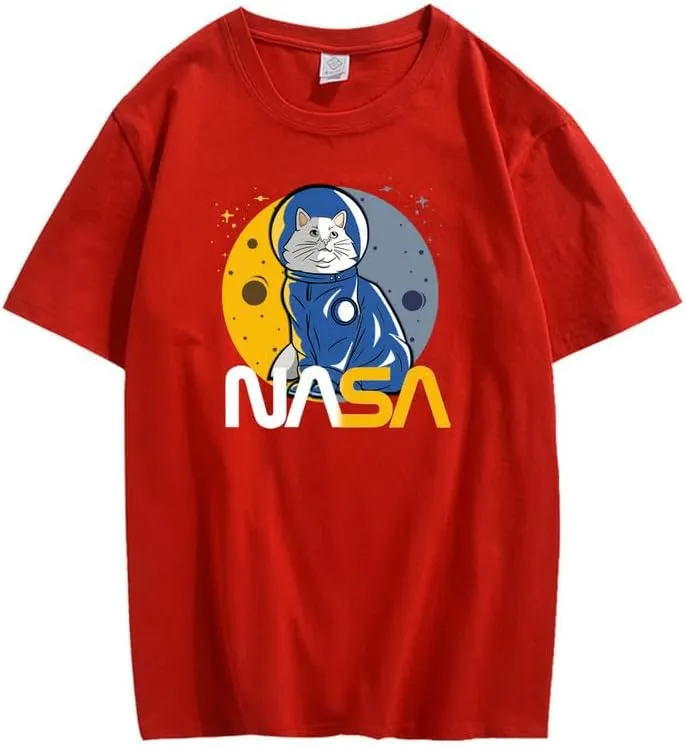 CORIRESHA Teen's Astronaut NASA Crew Neck Short Sleeve Casual Basic Cat T-Shirt