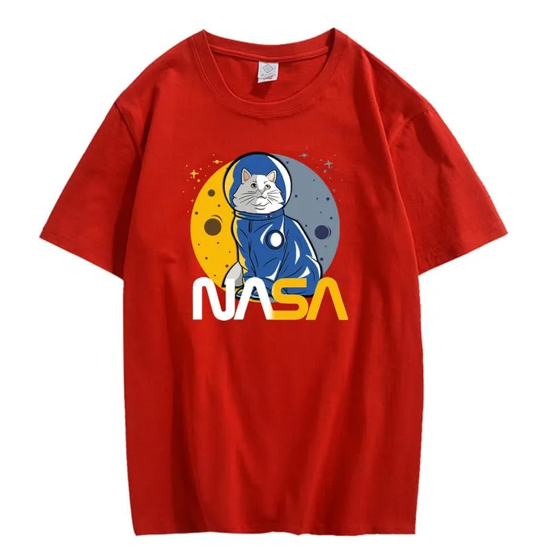 CORIRESHA Teen's Astronaut NASA Crew Neck Short Sleeve Casual Basic Cat T-Shirt