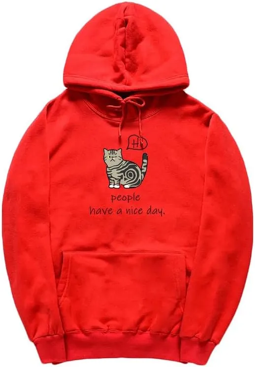 CORIRESHA Teen's Cute Cat Hoodie Casual Long Sleeve Drawstring Cotton Letters Sweatshirt