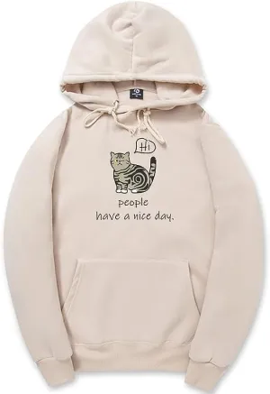 CORIRESHA Teen's Cute Cat Hoodie Casual Long Sleeve Drawstring Cotton Letters Sweatshirt