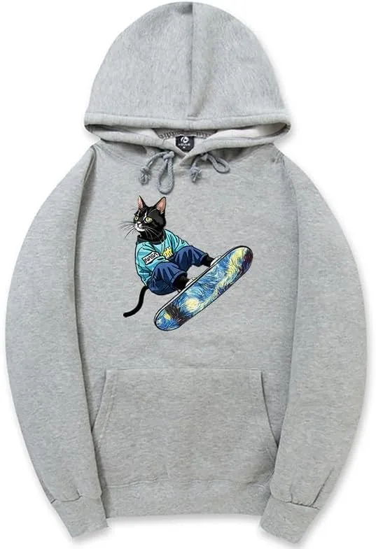 CORIRESHA Unisex Cute Cat Hoodie Casual Long Sleeve Drawstring Basic Skateboarding Sweatshirt