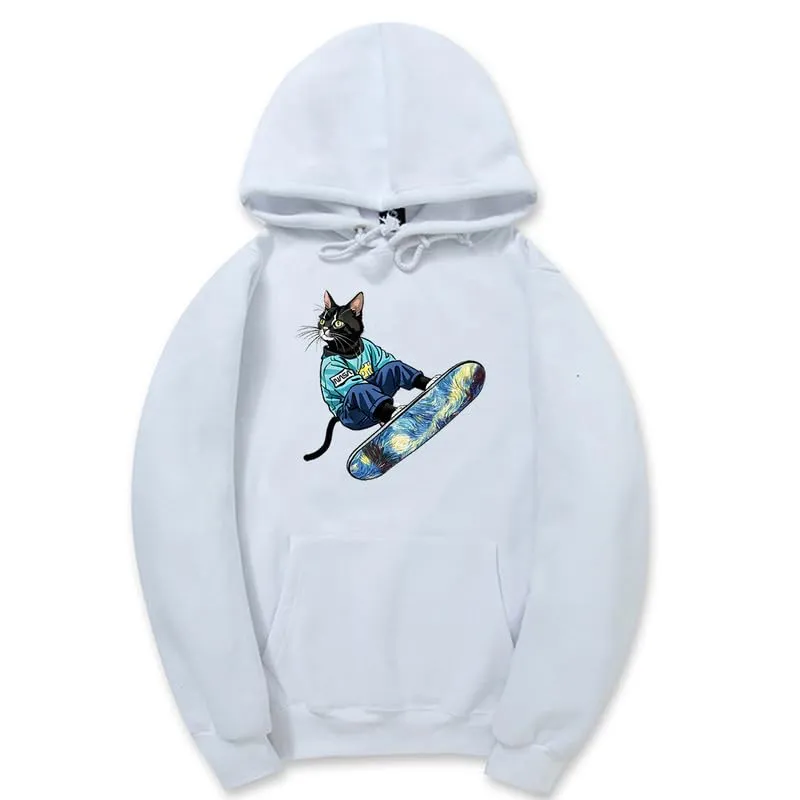 CORIRESHA Unisex Cute Cat Hoodie Casual Long Sleeve Drawstring Basic Skateboarding Sweatshirt