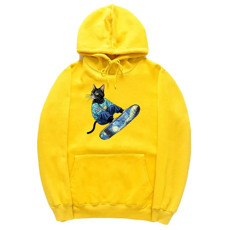 CORIRESHA Unisex Cute Cat Hoodie Casual Long Sleeve Drawstring Basic Skateboarding Sweatshirt