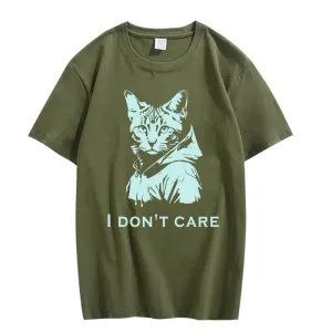 CORIRESHA Unisex Cute Cat Print Crew Neck Short Sleeve Casual Letter Cotton T-Shirt