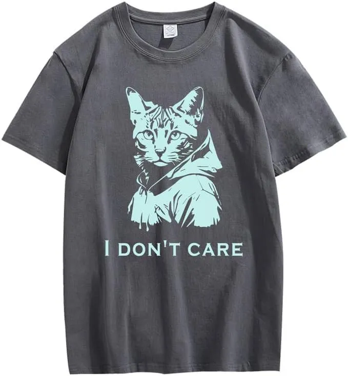 CORIRESHA Unisex Cute Cat Print Crew Neck Short Sleeve Casual Letter Cotton T-Shirt