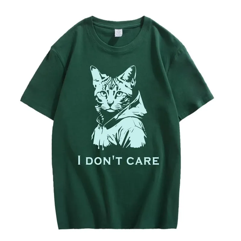 CORIRESHA Unisex Cute Cat Print Crew Neck Short Sleeve Casual Letter Cotton T-Shirt