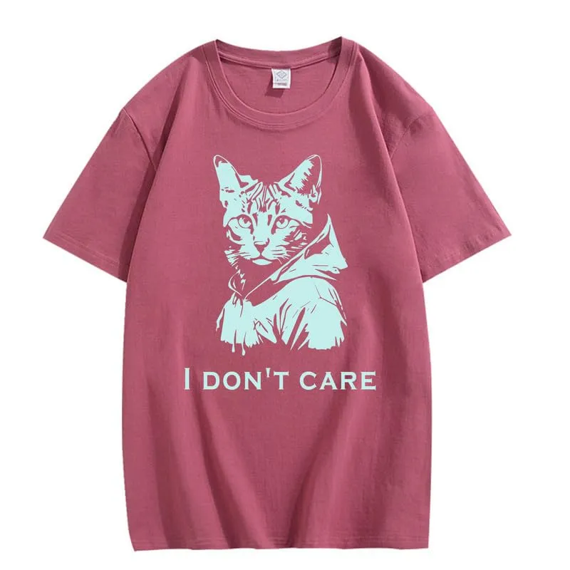 CORIRESHA Unisex Cute Cat Print Crew Neck Short Sleeve Casual Letter Cotton T-Shirt