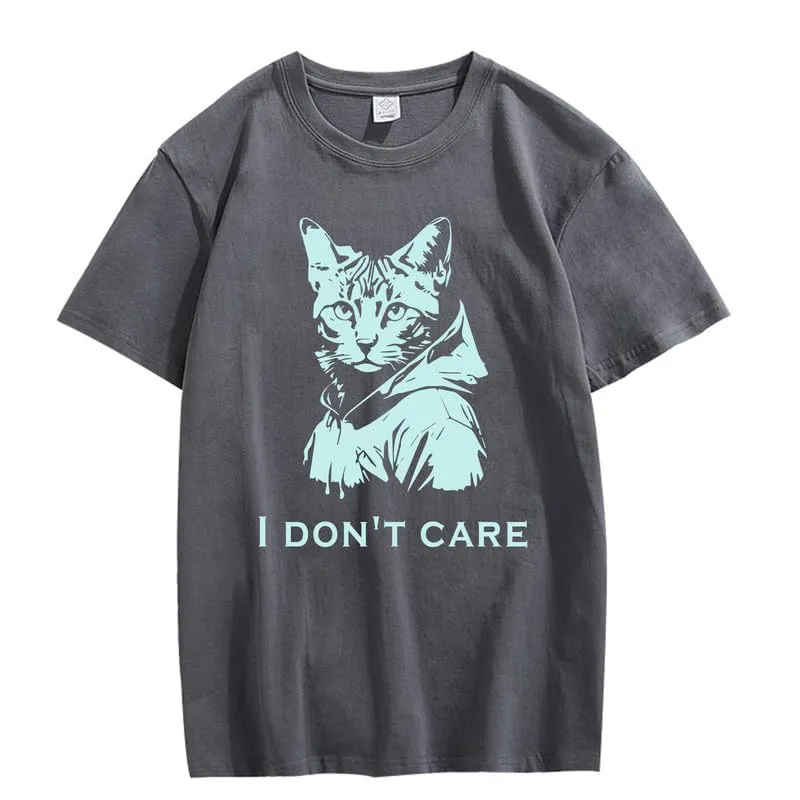 CORIRESHA Unisex Cute Cat Print Crew Neck Short Sleeve Casual Letter Cotton T-Shirt