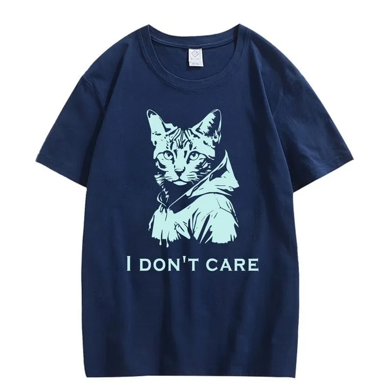 CORIRESHA Unisex Cute Cat Print Crew Neck Short Sleeve Casual Letter Cotton T-Shirt