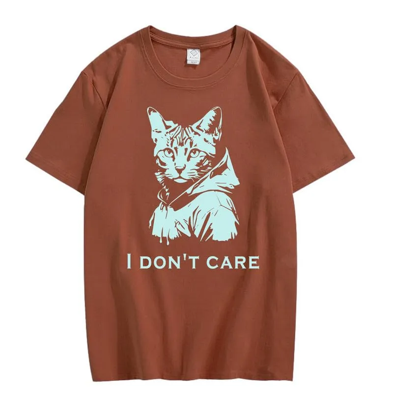 CORIRESHA Unisex Cute Cat Print Crew Neck Short Sleeve Casual Letter Cotton T-Shirt