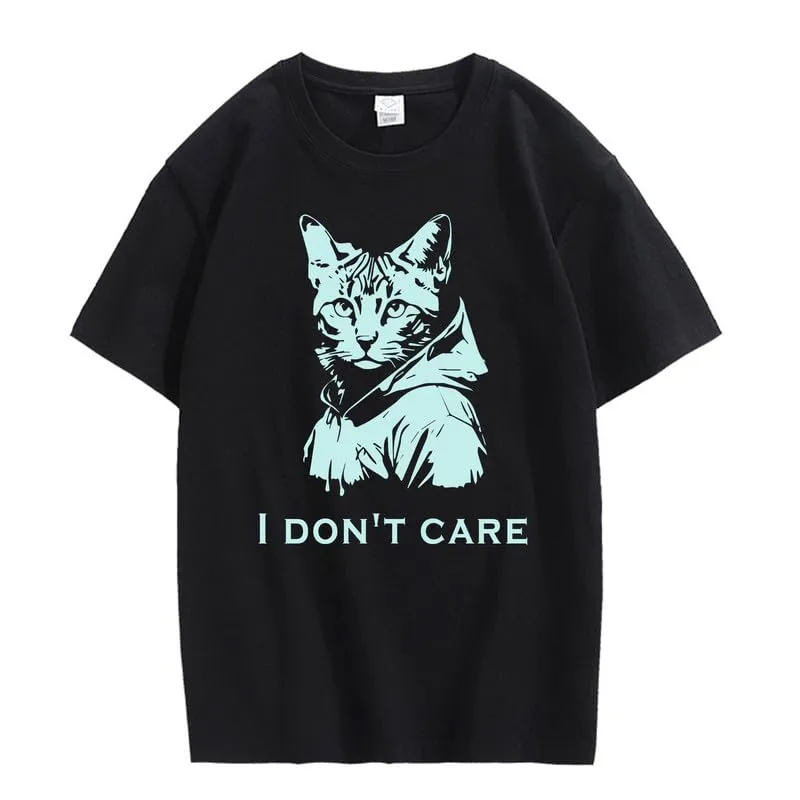 CORIRESHA Unisex Cute Cat Print Crew Neck Short Sleeve Casual Letter Cotton T-Shirt