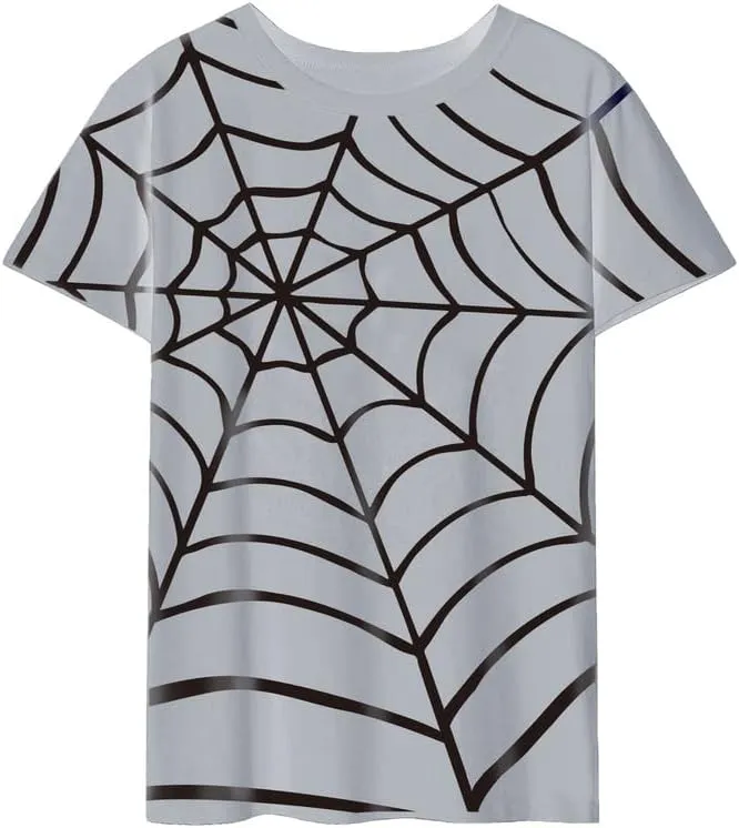 CORIRESHA Women's Y2K Spider Web T-Shirt Short Sleeve Crewneck Casual Halloween Top