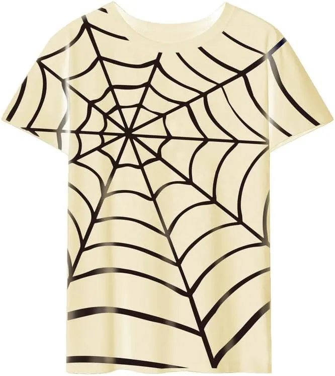 CORIRESHA Women's Y2K Spider Web T-Shirt Short Sleeve Crewneck Casual Halloween Top