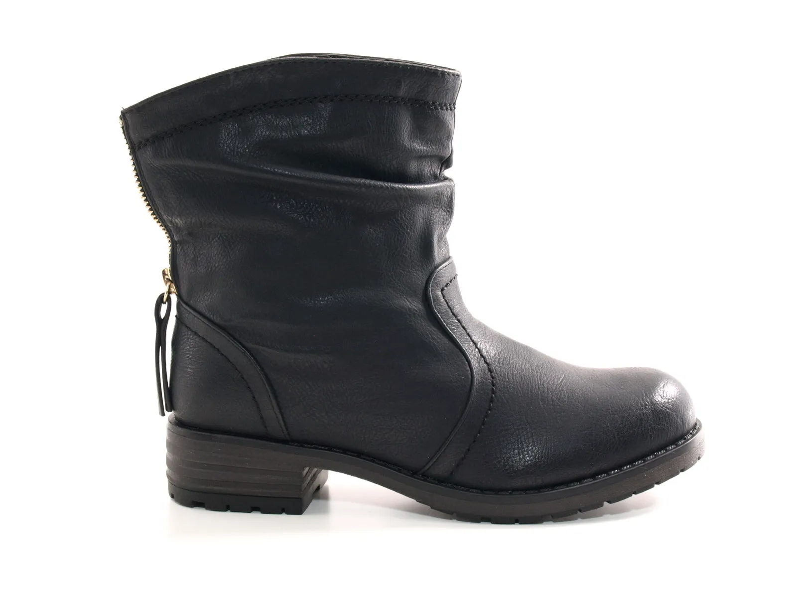 Damen Schlupf Stiefeletten Biker Boots Outdoor Winterboots warm gefüttert Black # 032